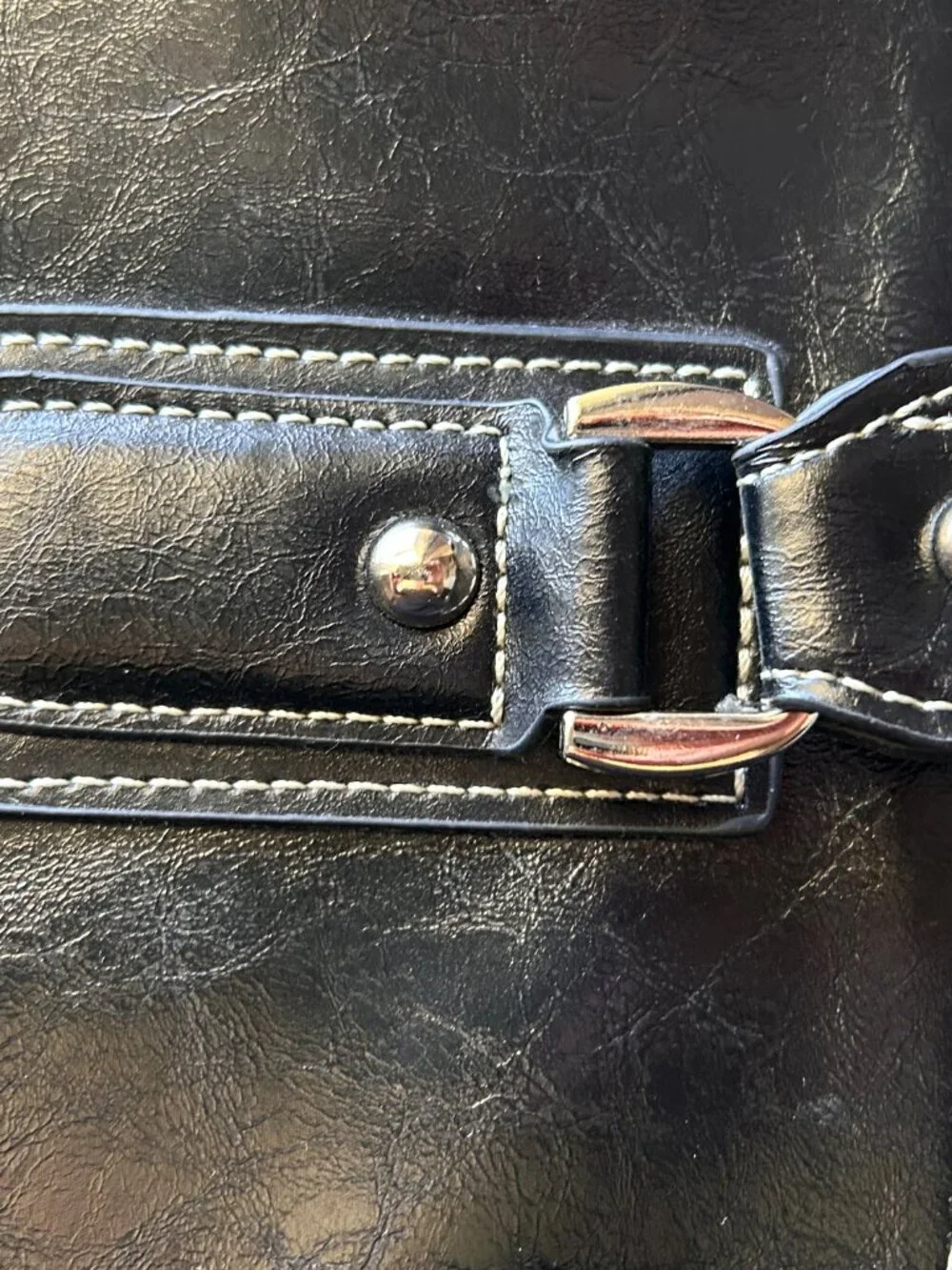 Samsonite Black Faux Leather Laptop Tote Work Bag Contrast Stitch Zip